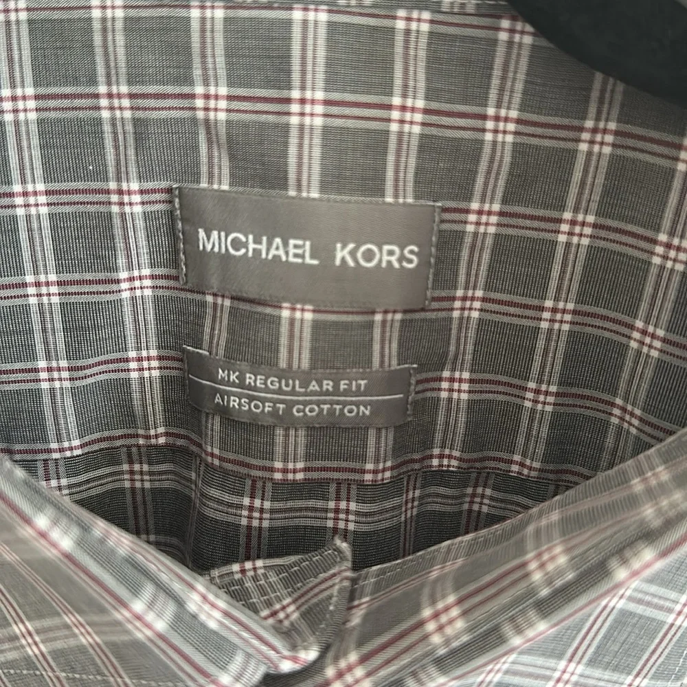Michael Kors Gray Checkered Regular Fit Airsoft  Cotton Button Down Dress Shirt